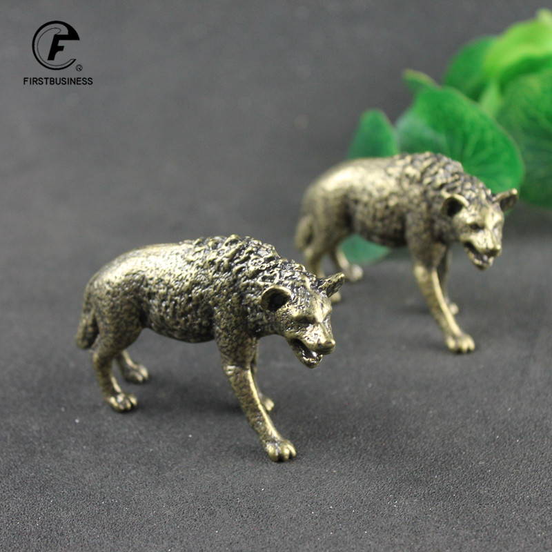 Vintage Collectible Ornaments - Solid Brass Hyena Figurine Miniature Office