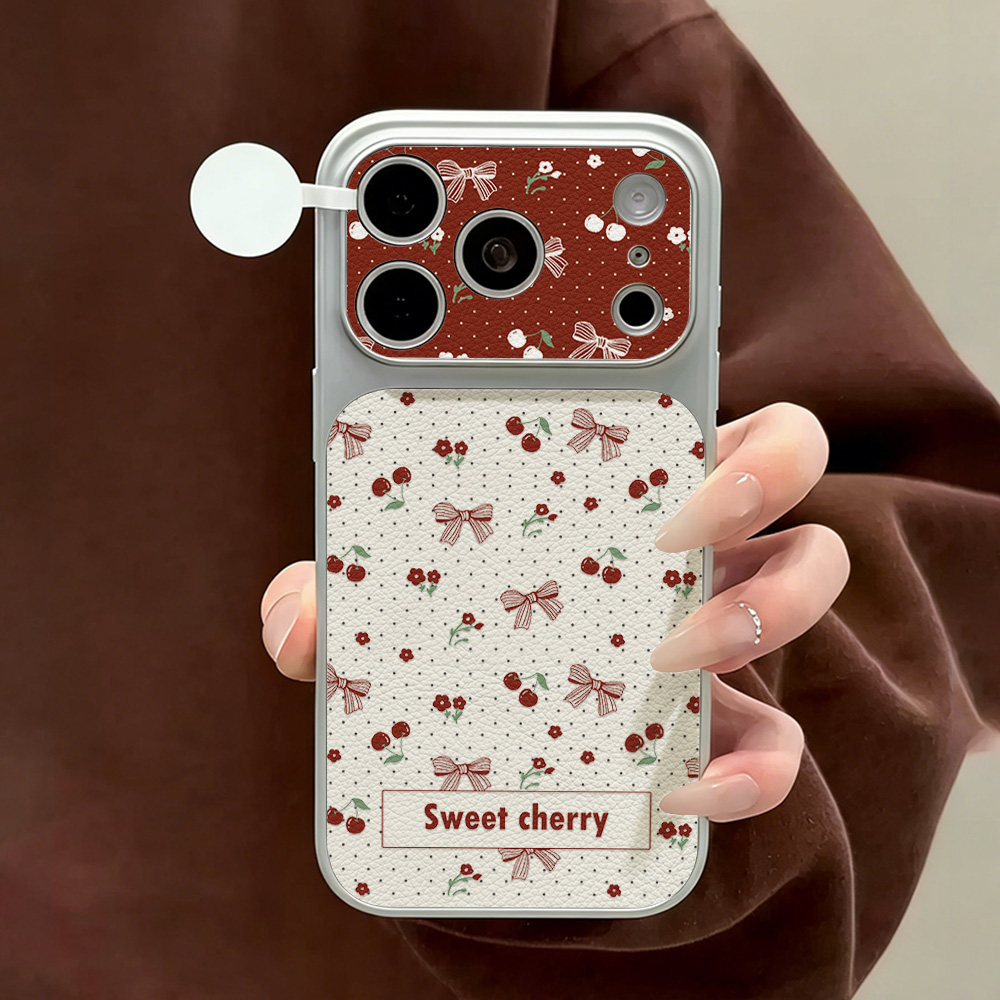Camera Leather Case - Sweet Cherry Bow Leather Phone Case