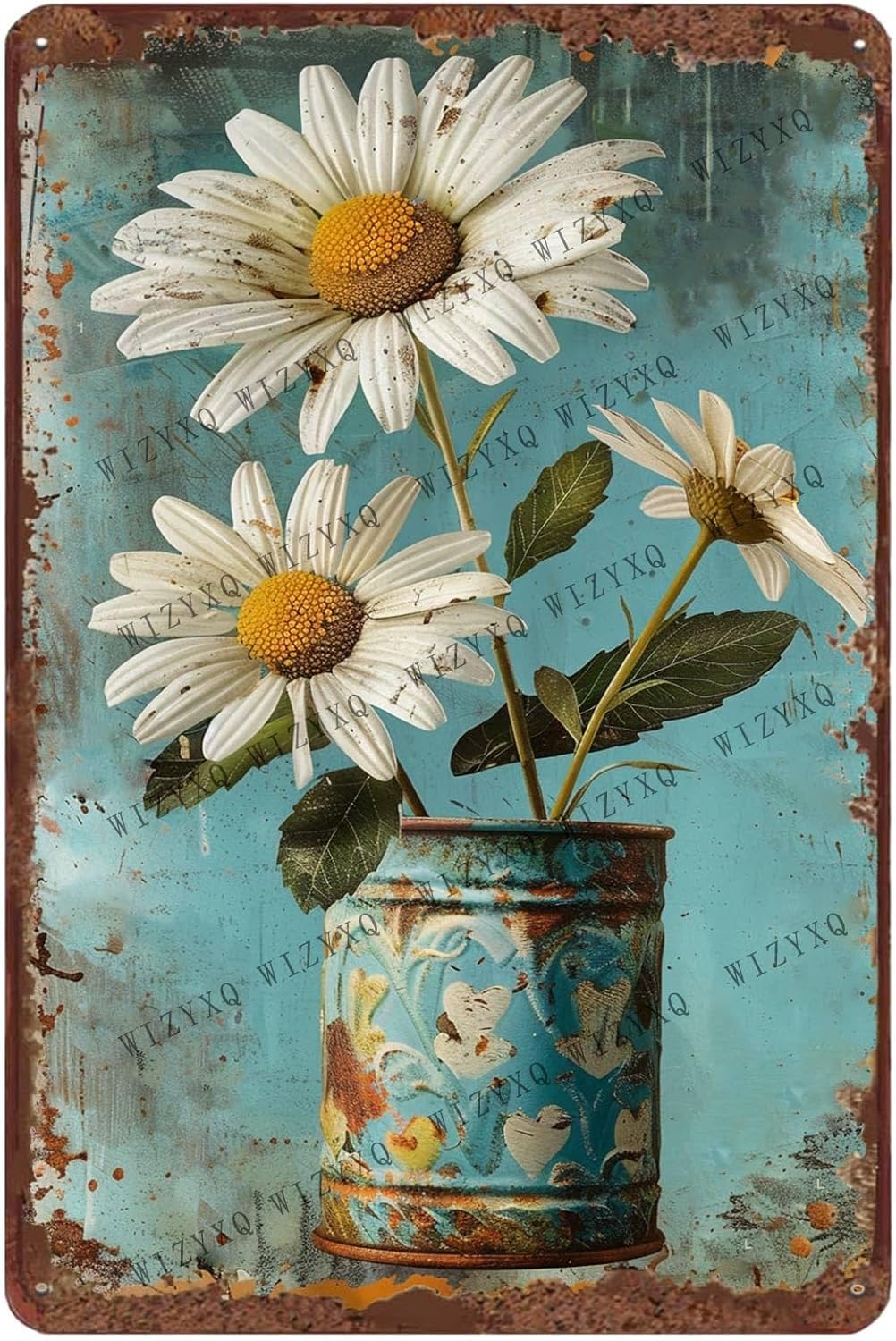 Vintage Collectible Signs - Metal Signs White Daisy Flower Vintage