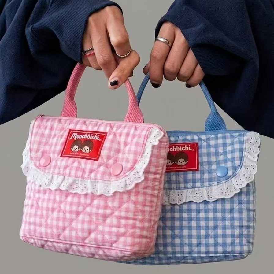 Vintage Items - Vintage plaid Munchki cartoon hand-held makeup