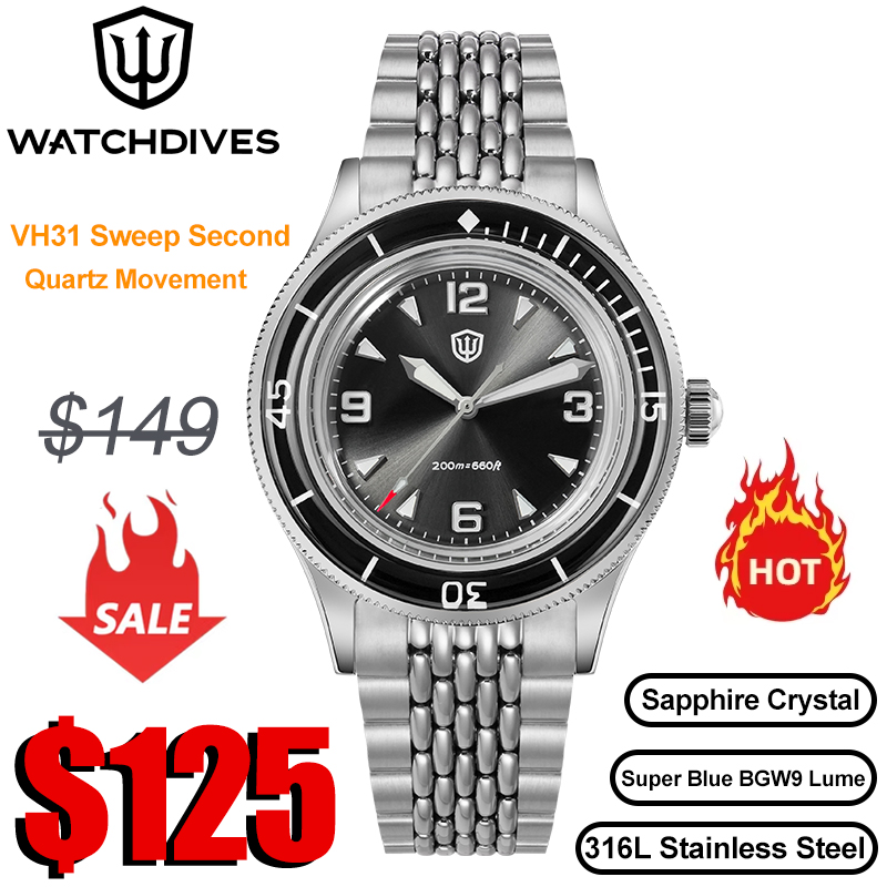 Vintage Collectible Watches - Watchdives WD50Q Watches VH31 Quartz Movement