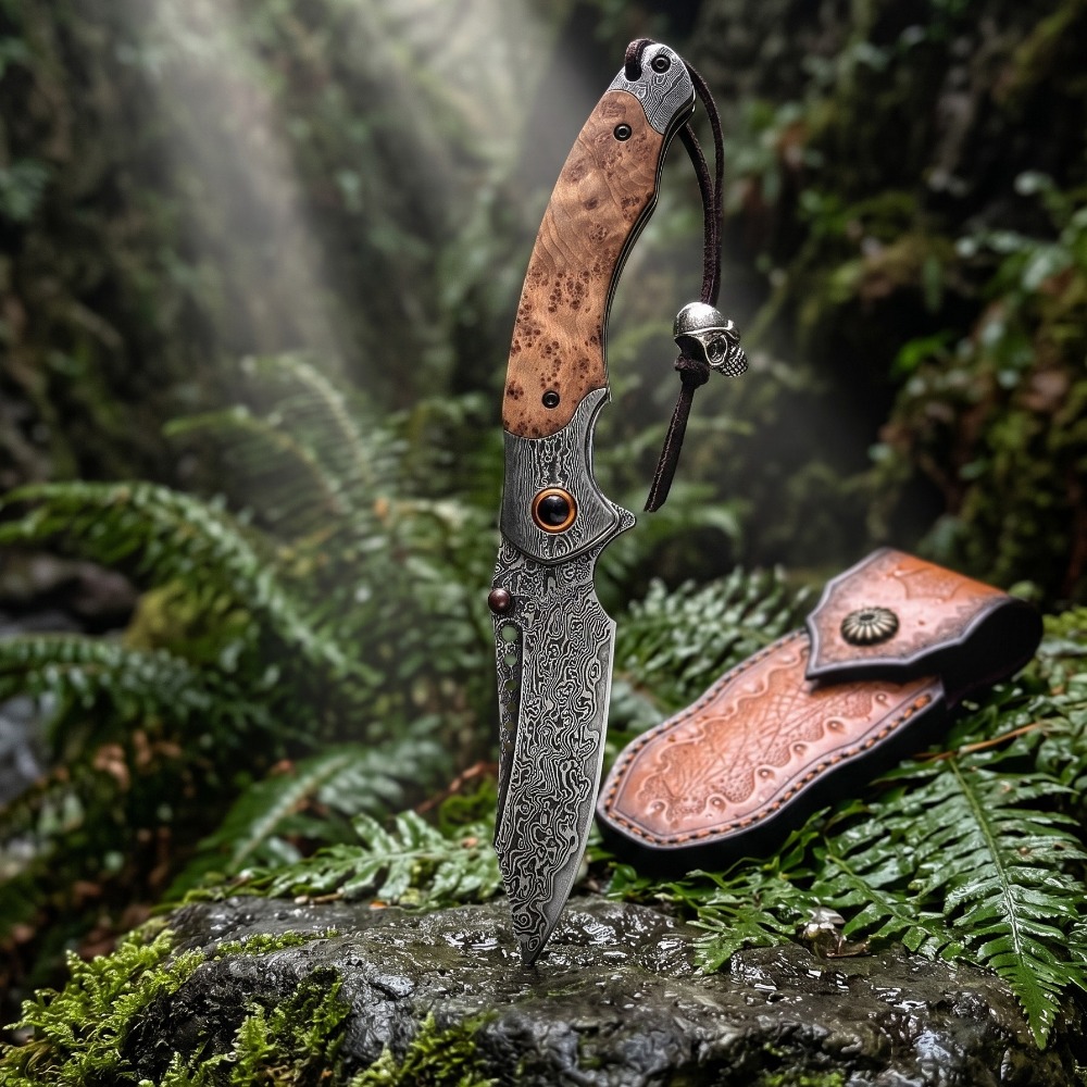 Collectible Vintage Tools - High Hardness Damascus Pattern Folding Knife