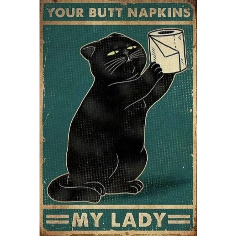 Vintage Collectible Signs - Black Funny Cat Metal Sign Vintage