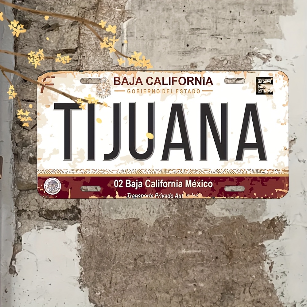 Vintage Collectible Signs - Vintage Mexican License Plate Metal Tin